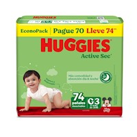 Pañal Huggies Active Sec EconoPack Talla G - Bolsa 74 UN